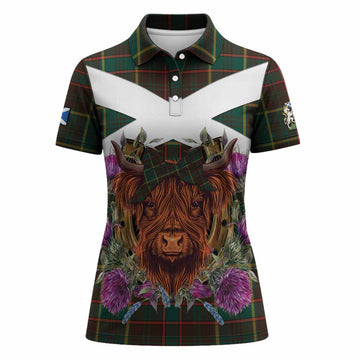 Ontario Tartan Women Polo Shirt Scottish Thistle Heilan Coo