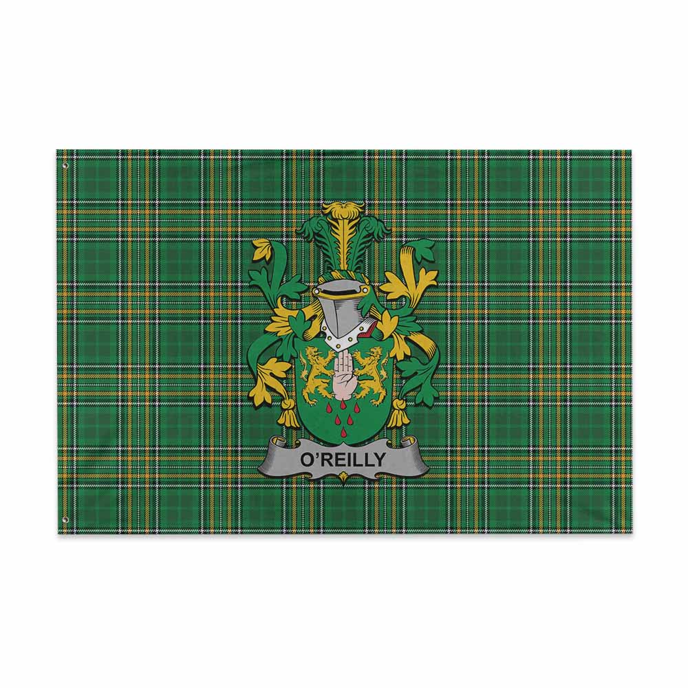 Tartan Vibes Clothing O'Reilly Irish Clan Tartan House Flag with Coat of Arms