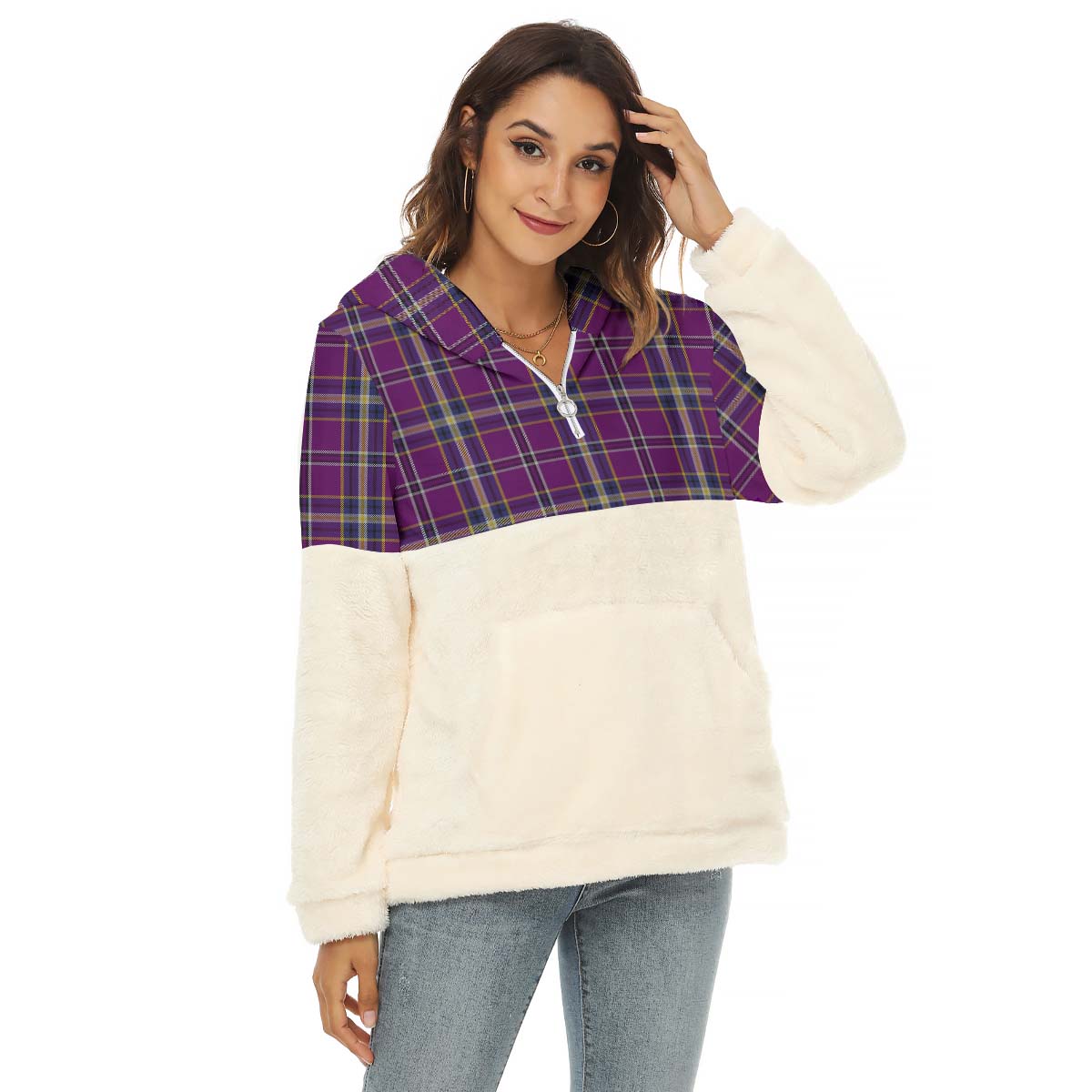 O'Riagain Tartan Half Style Women's Borg Fleece Hoodie with Half Zip Female - Tartan Vibes Clothing
