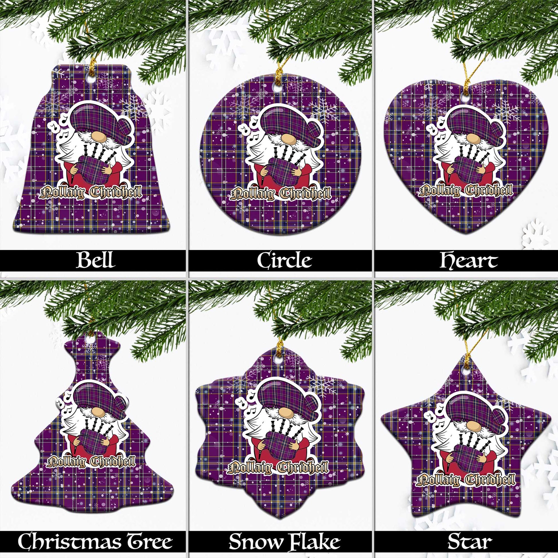 O'Riagain Tartan Christmas Ornaments with Scottish Gnome Playing Bagpipes Ceramic - Tartanvibesclothing Shop