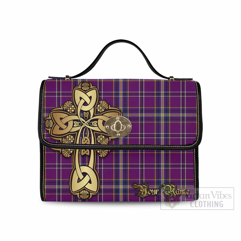 Tartan Vibes Clothing O'Riagain Tartan Waterproof Canvas Bag Golden Thistle Celtic Cross Style