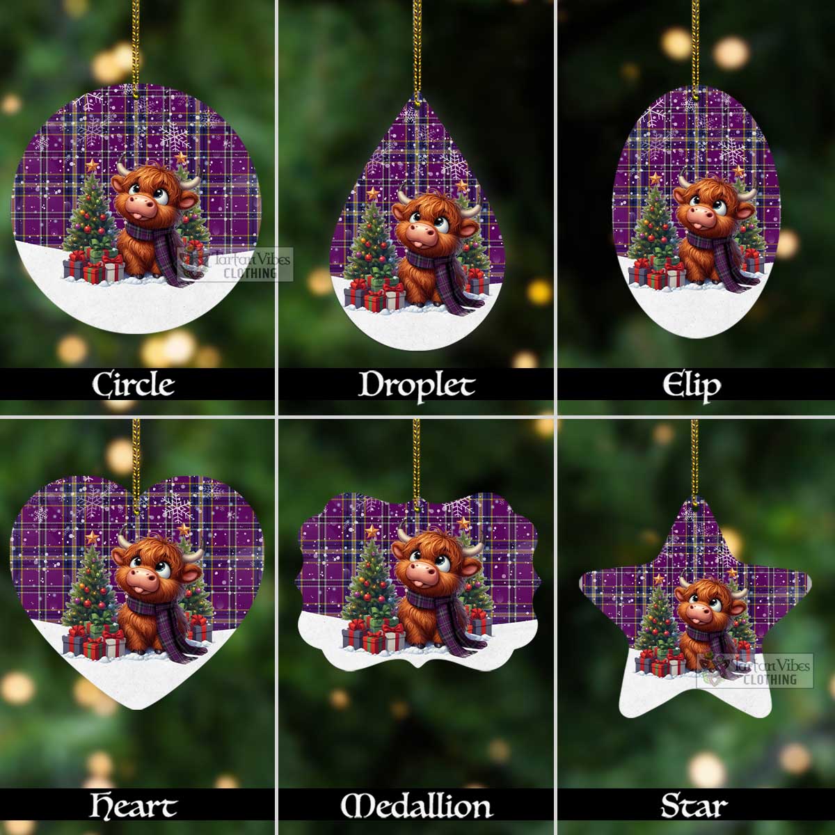 O'Riagain Tartan Christmas Aluminium Ornament with Adorable Highland Coo Aluminium - Tartan Vibes Clothing