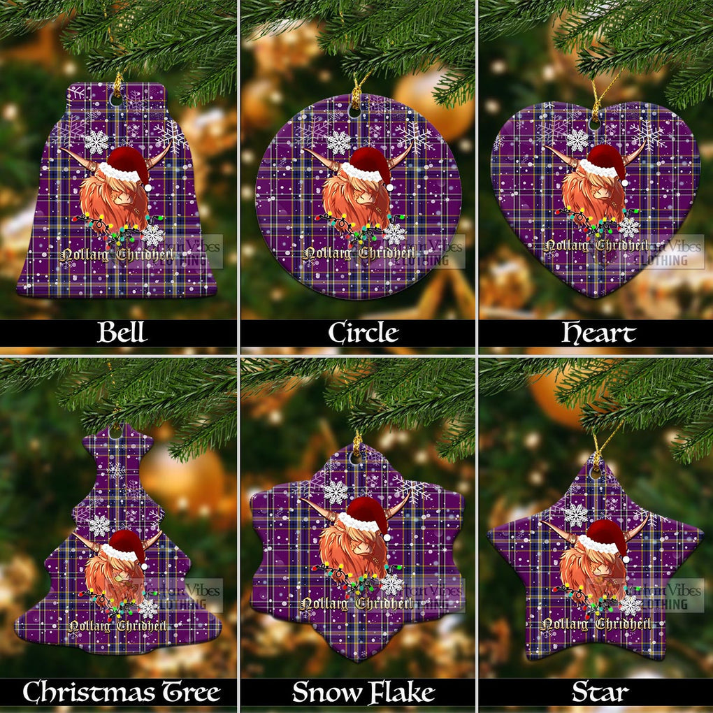 O'Riagain Tartan Christmas Ceramic Ornaments with Twinkle Highland Cattle Ceramic - Tartan Vibes Clothing