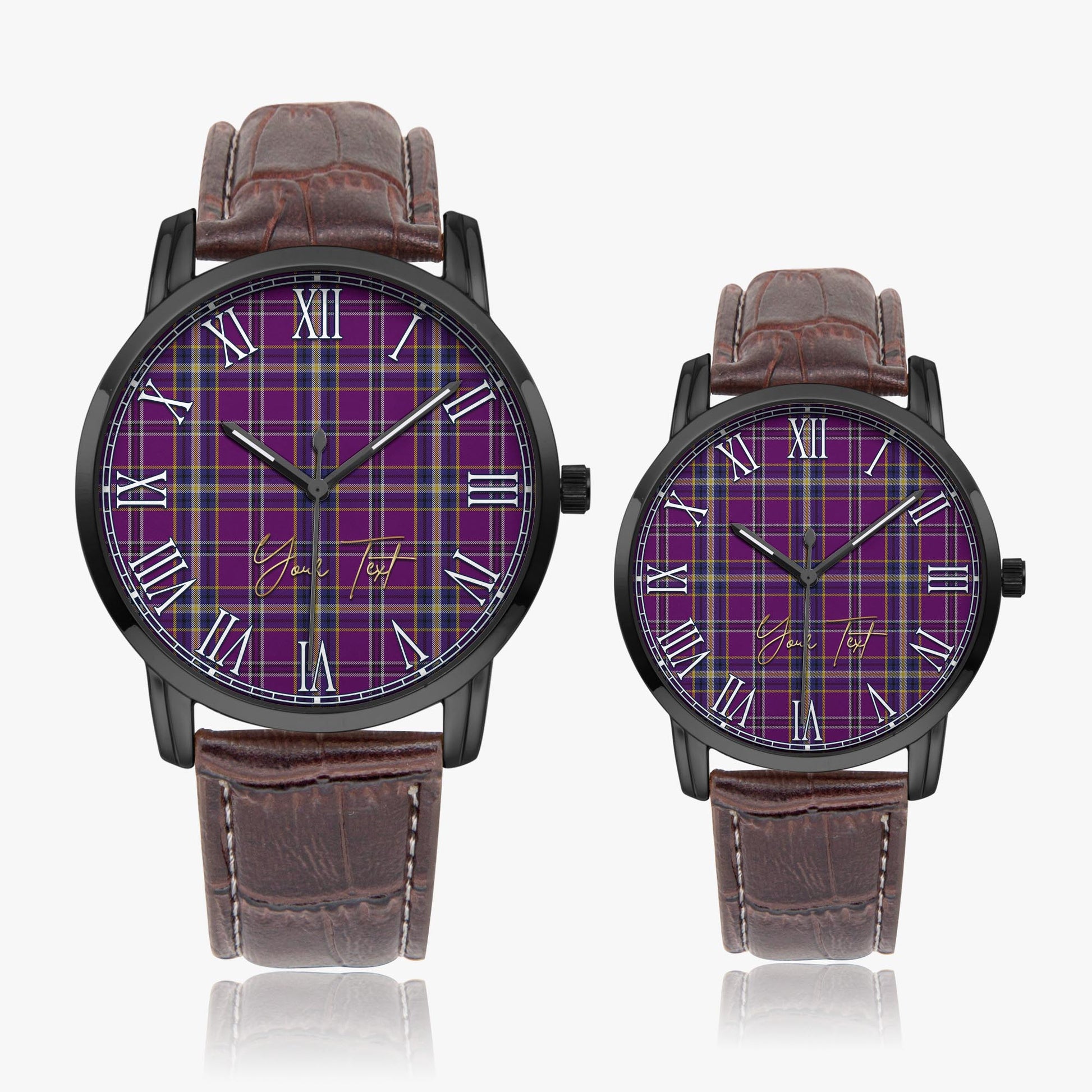 O'Riagain Tartan Personalized Your Text Leather Trap Quartz Watch Wide Type Black Case With Brown Leather Strap - Tartanvibesclothing