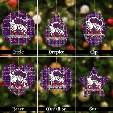 O'Riagain Tartan Christmas Ornaments with Scottish Gnome Playing Bagpipes