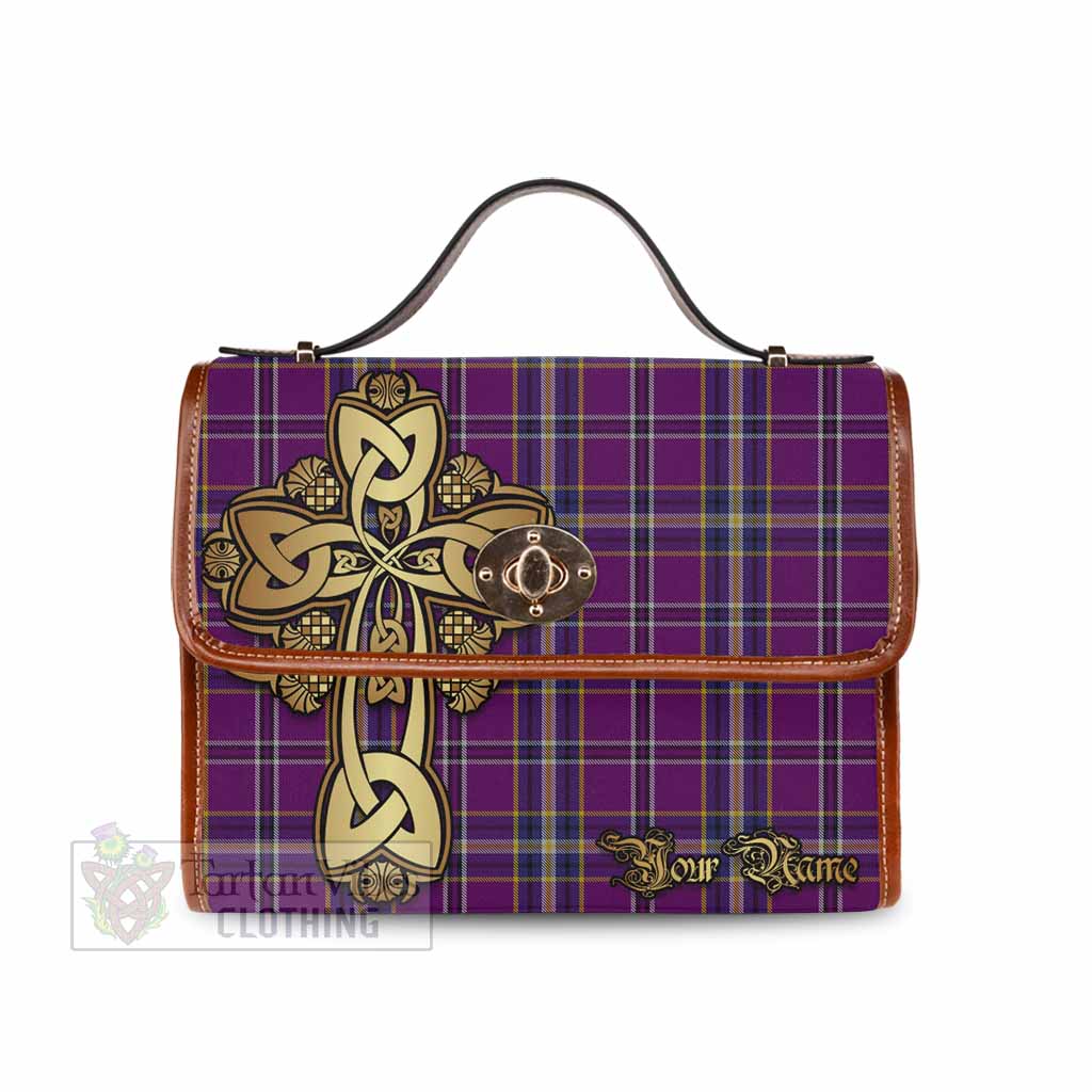 Tartan Vibes Clothing O'Riagain Tartan Waterproof Canvas Bag Golden Thistle Celtic Cross Style