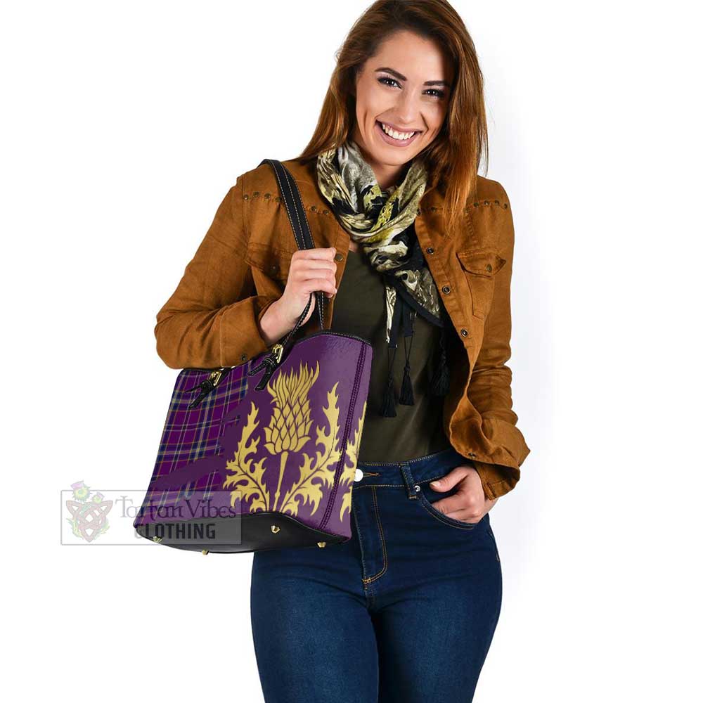 Tartan Vibes Clothing O'Riagain Tartan Leather Tote Bag Gold Thistle Style