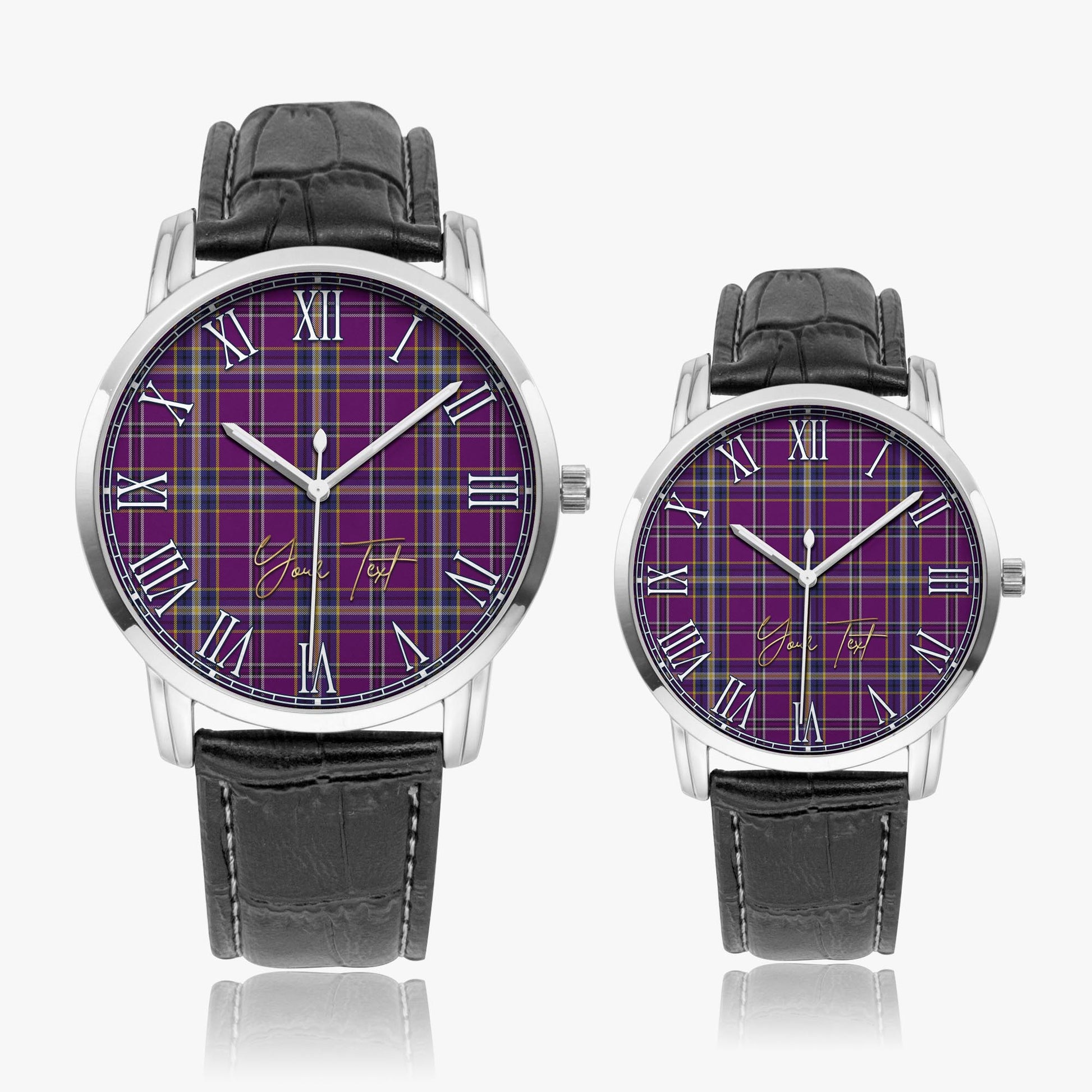 O'Riagain Tartan Personalized Your Text Leather Trap Quartz Watch Wide Type Silver Case With Black Leather Strap - Tartanvibesclothing