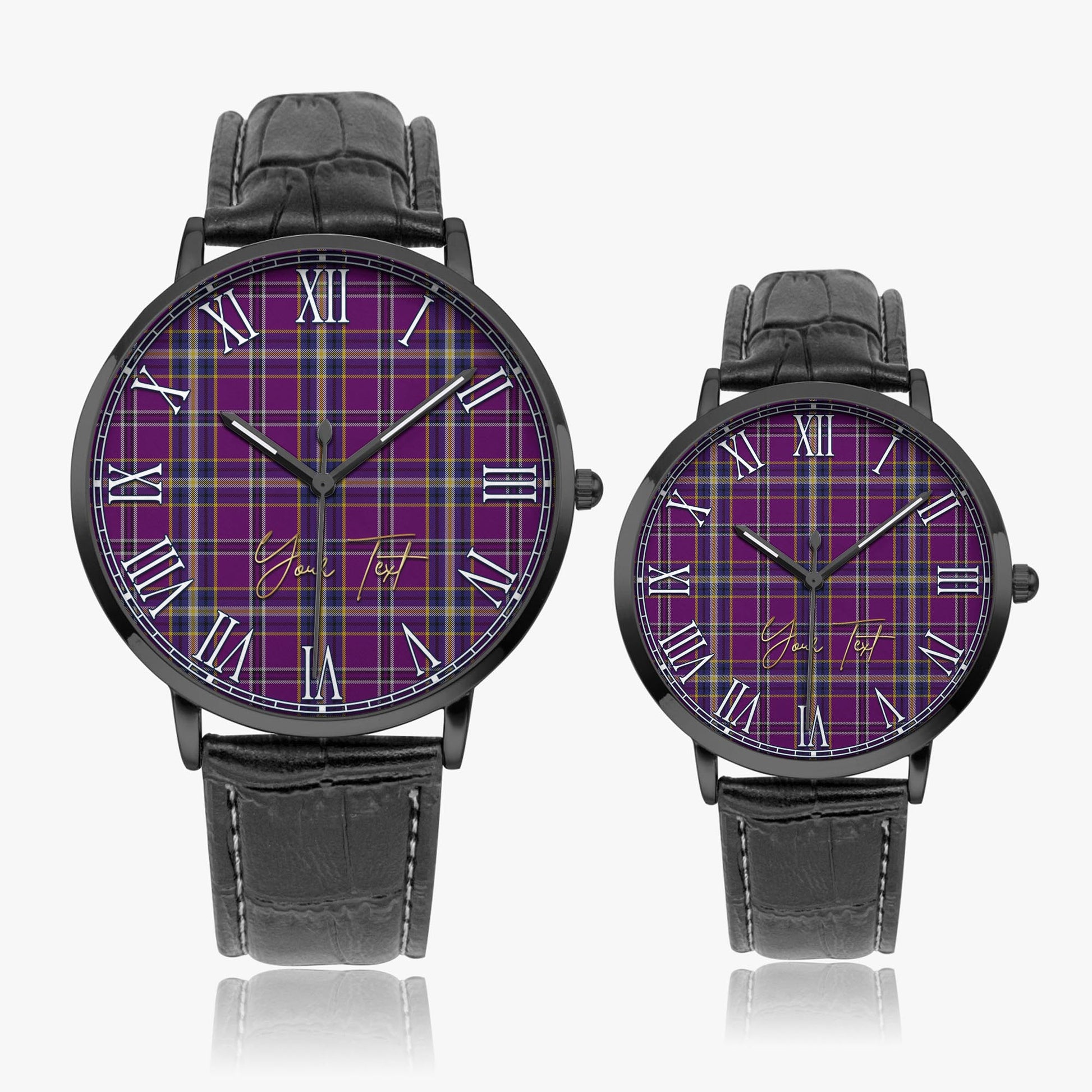 O'Riagain Tartan Personalized Your Text Leather Trap Quartz Watch Ultra Thin Black Case With Black Leather Strap - Tartanvibesclothing