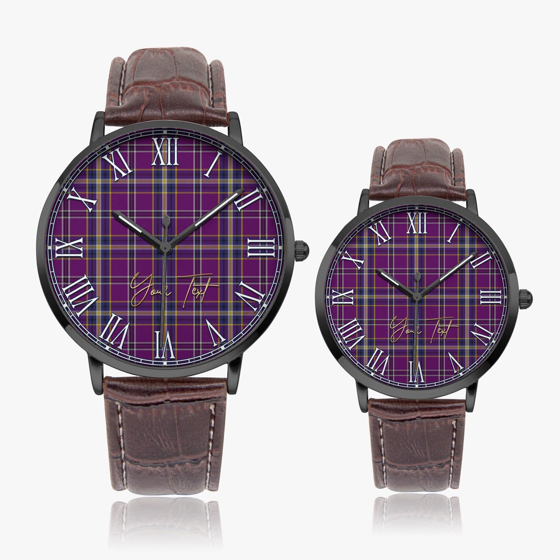 O'Riagain Tartan Personalized Your Text Leather Trap Quartz Watch Ultra Thin Black Case With Brown Leather Strap - Tartanvibesclothing