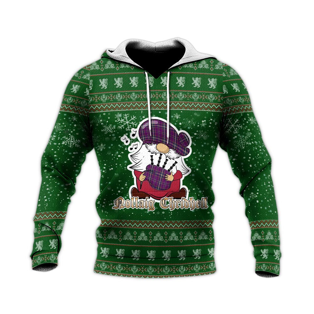 O'Riagain Clan Christmas Knitted Hoodie with Funny Gnome Playing Bagpipes - Tartanvibesclothing