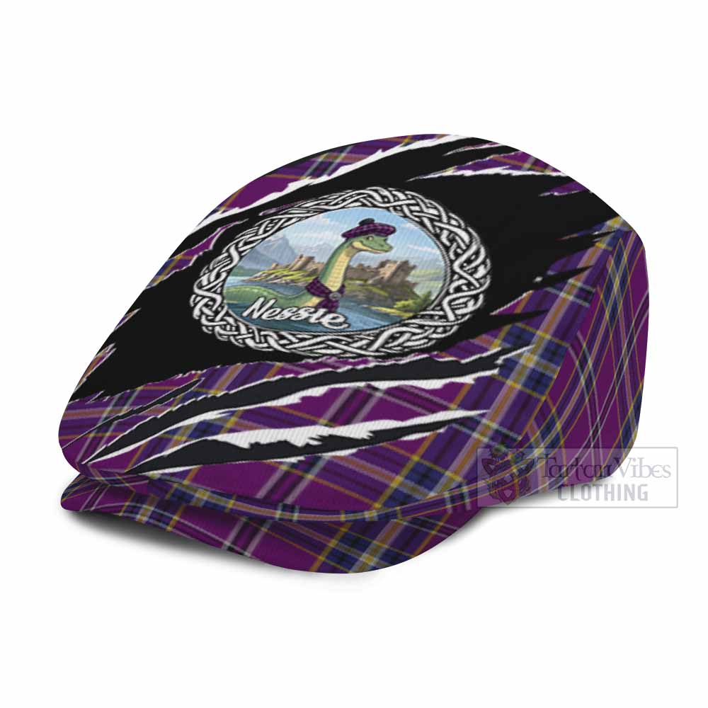 O'Riagain Tartan Loch Ness Monster Flat Cap, Jeff Cap Celtic Knot Nessie Art