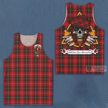 Orr Tartan Men's Tank Top with Family Crest and Bearded Skull Holding Bottles of Whiskey Men - Tartan Vibes Clothing