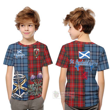 Orr Tartan Kid T-Shirt Happy St. Andrew's Day Half Tartan Style Youth XL Size14 - Tartan Vibes Clothing