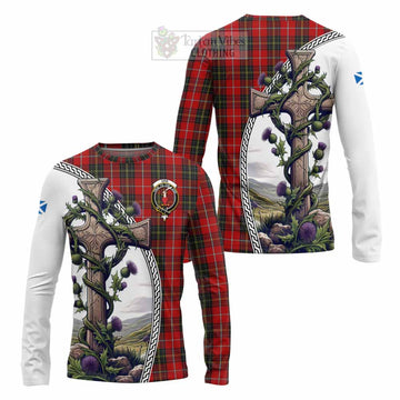 Orr Tartan Long Sleeve T-Shirt with Family Crest and St. Andrew's Cross Accented by Thistle Vines Unisex - Tartan Vibes Clothing