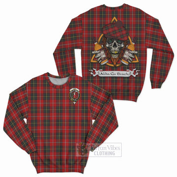 Orr Tartan Sweatshirt with Family Crest and Bearded Skull Holding Bottles of Whiskey Unisex - Tartan Vibes Clothing