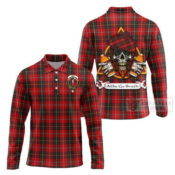 Orr Tartan Long Sleeve Polo Shirt with Family Crest and Bearded Skull Holding Bottles of Whiskey Unisex - Tartan Vibes Clothing