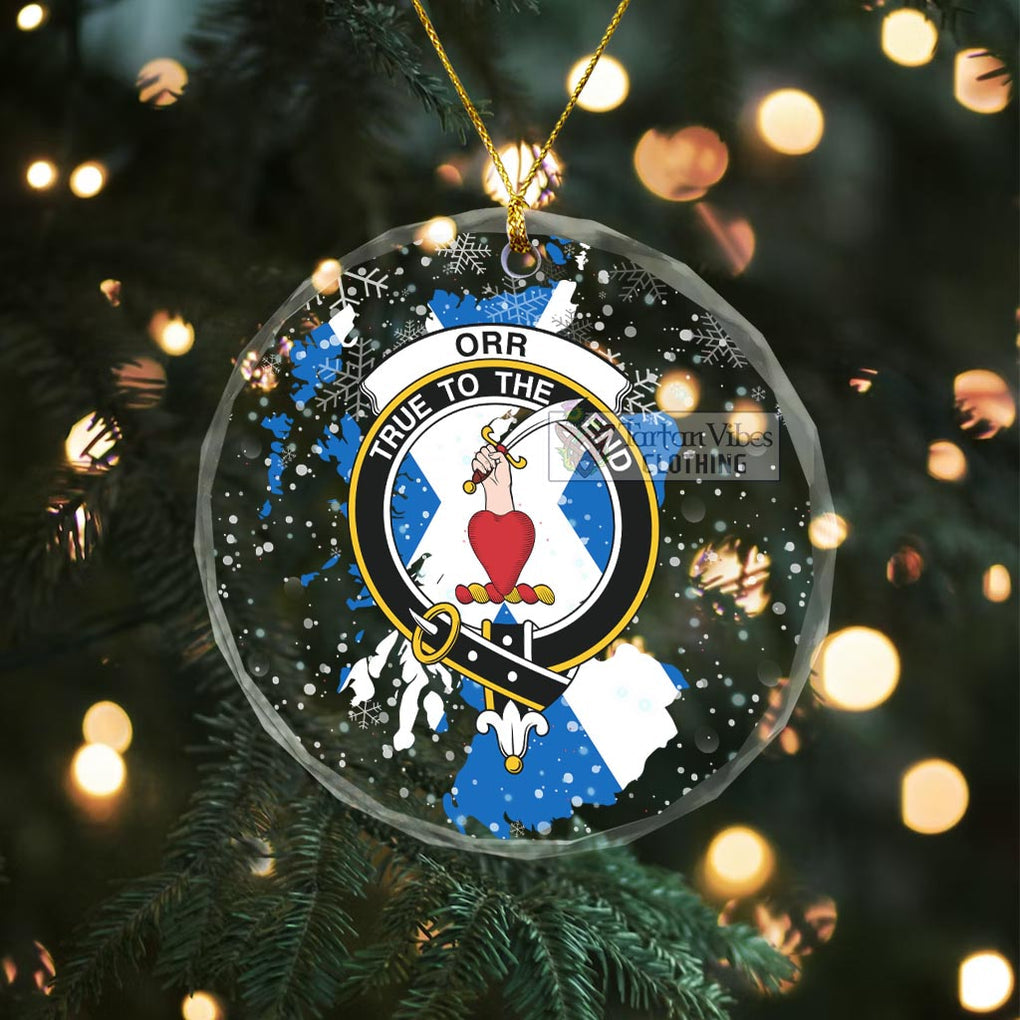 Orr Clan Crest Christmas Glass Ornament with Scotland Map Transparent Glass Circle - 2D-tartanvibesclothing
