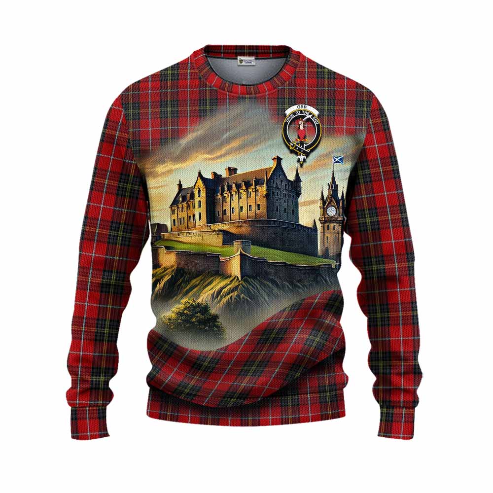 Orr Tartan Family Crest Knitted Sweater with Scottish Ancient Castle Style Unisex - Tartan Vibes Clothing