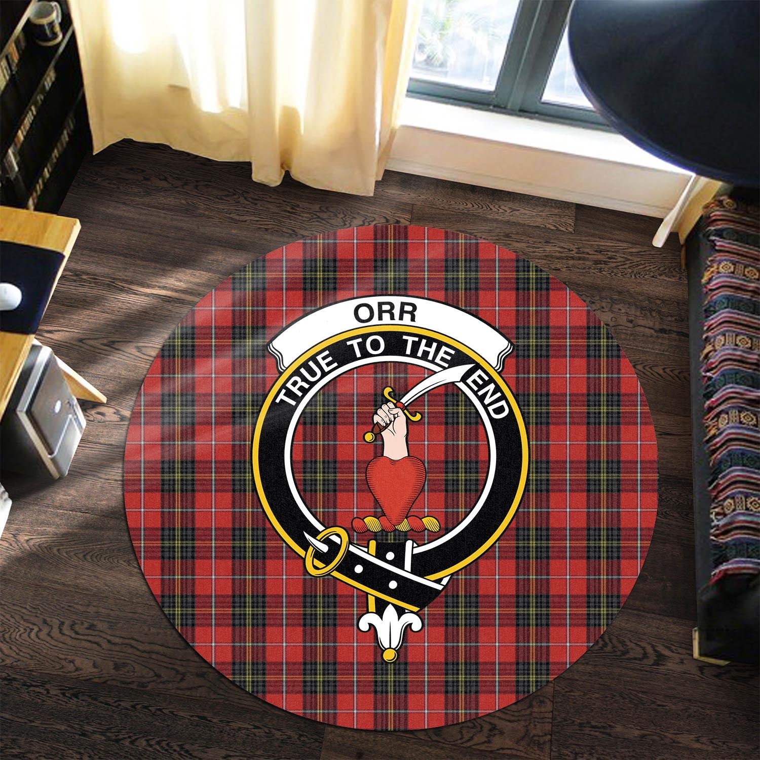 Orr Tartan Round Rug with Family Crest Premium Round Rug - Tartan Vibes Clothing