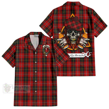 Orr Tartan Hawaiian Shirt with Family Crest and Bearded Skull Holding Bottles of Whiskey Kid - Tartan Vibes Clothing