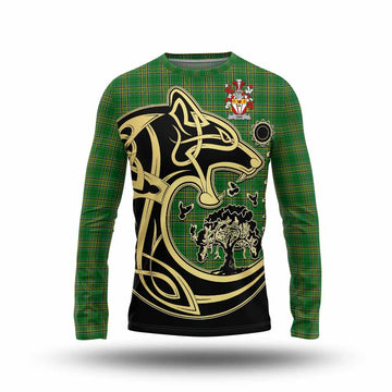 Orr Irish Tartan Long Sleeve T-Shirt with Coat of Arms Celtic Wolf Style Unisex - Tartan Vibes Clothing