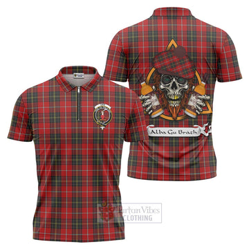 Orr Tartan Zipper Polo Shirt with Family Crest and Bearded Skull Holding Bottles of Whiskey Unisex - Tartan Vibes Clothing