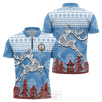 Orr Clan Christmas Zipper Polo Shirt Celtic Reindeer Style Unisex - Tartan Vibes Clothing