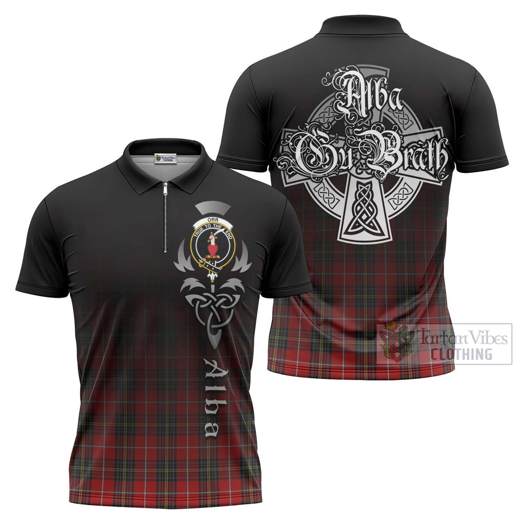 Orr Tartan Zipper Polo Shirt Featuring Alba Gu Brath Family Crest Celtic Inspired Unisex - Tartan Vibes Clothing