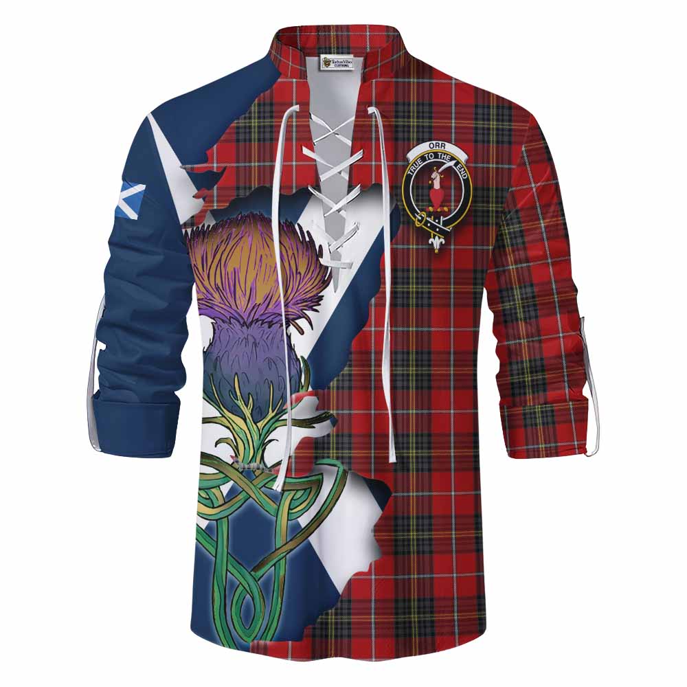 Tartan Vibes Clothing Orr Tartan Family Crest Ghillie Kilt Shirt Scottish Thistle Celtic Inspired