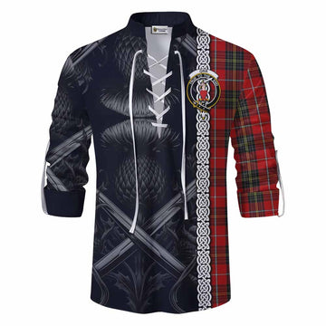 Orr Tartan Ghillie Kilt Shirt with Family Crest Cross Sword Thistle Celtic Vibes Men - Tartan Vibes Clothing