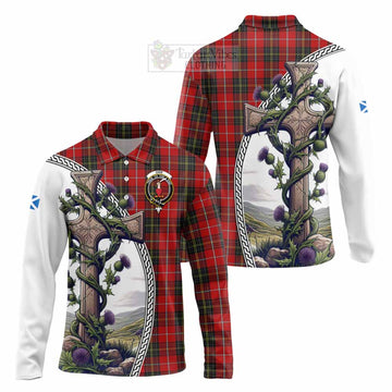 Orr Tartan Long Sleeve Polo Shirt with Family Crest and St. Andrew's Cross Accented by Thistle Vines Unisex - Tartan Vibes Clothing
