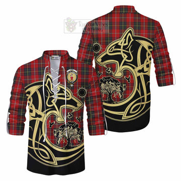 Orr Tartan Ghillie Kilt Shirt with Family Crest Celtic Wolf Style Men - Tartan Vibes Clothing