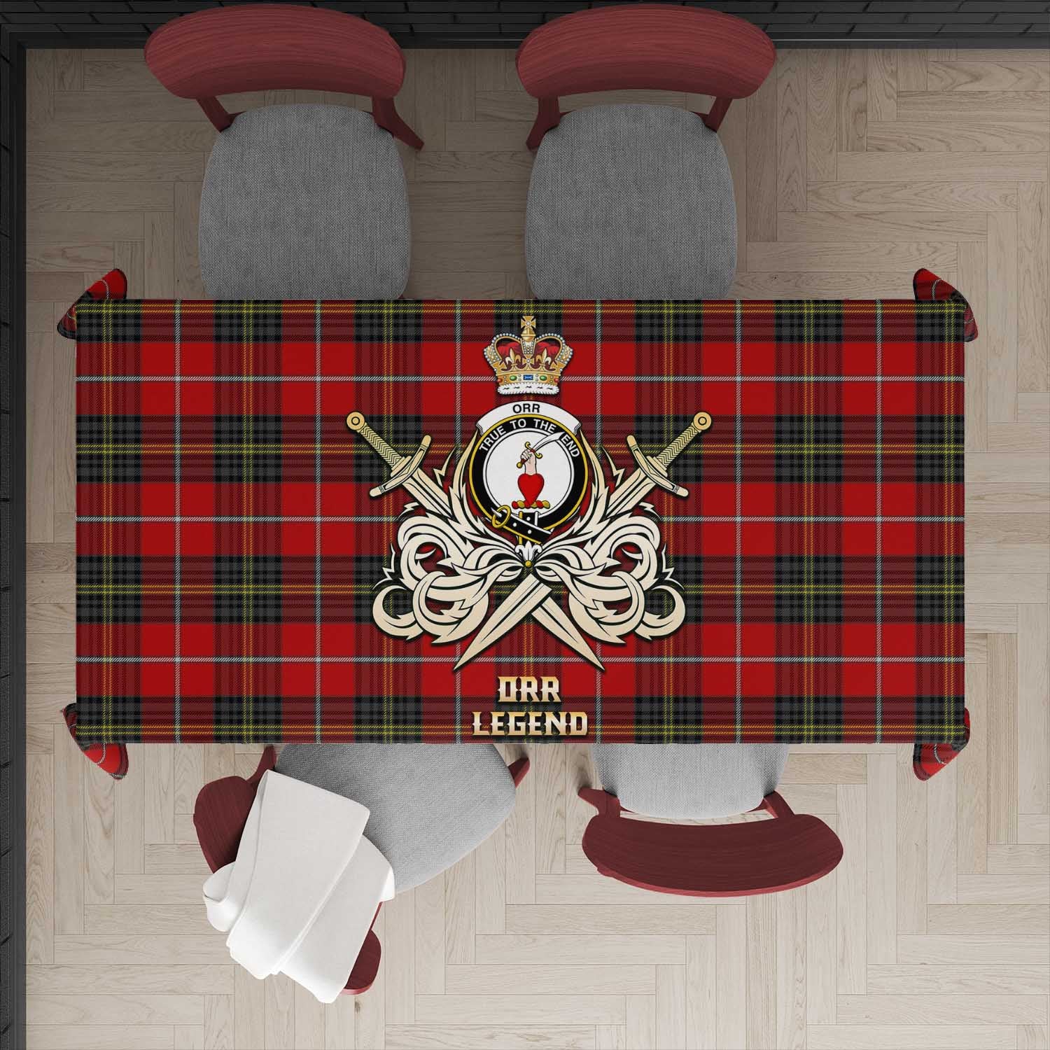 Orr Tartan Tablecloth with Clan Crest and the Golden Sword of Courageous Legacy - Tartan Vibes Clothing