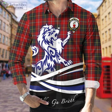 Orr Tartan Long Sleeve Button Up Shirt with Alba Gu Brath Regal Lion Emblem Men's Shirt - Tartan Vibes Clothing