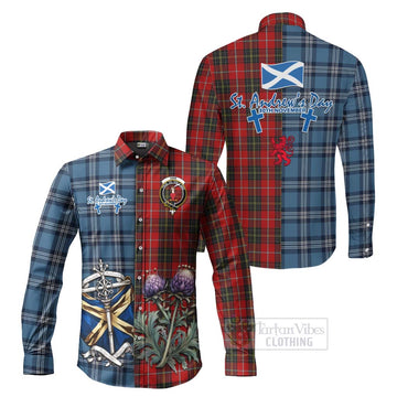 Orr Tartan Long Sleeve Button Shirt Happy St. Andrew's Day Half Tartan Style Men's Shirt S - Tartan Vibes Clothing