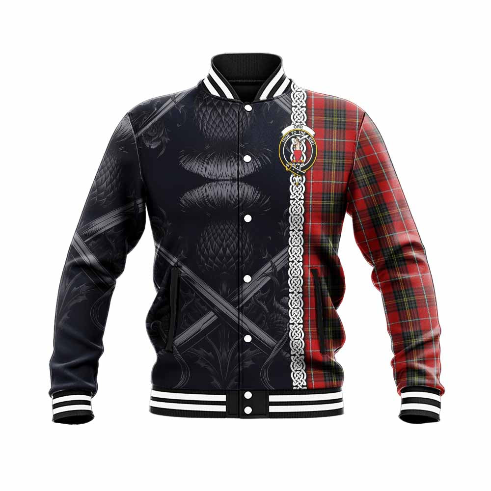 Orr Tartan Baseball Jacket with Family Crest Cross Sword Thistle Celtic Vibes Unisex - Tartan Vibes Clothing
