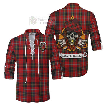 Orr Tartan Ghillie Kilt Shirt with Family Crest and Bearded Skull Holding Bottles of Whiskey Men - Tartan Vibes Clothing