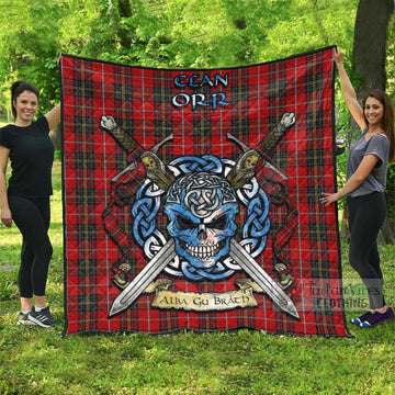 Orr Tartan Quilt with Celtic Skull Alba Gu Brath Style Super King Quilt 91" x 110" - Tartan Vibes Clothing