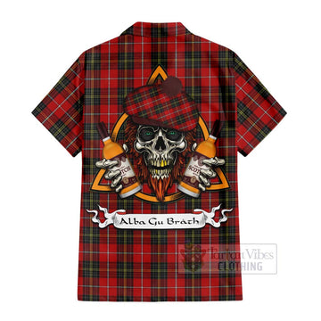 Orr Tartan Hawaiian Shirt with Family Crest and Bearded Skull Holding Bottles of Whiskey - Tartan Vibes Clothing