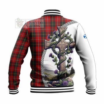 Orr Tartan Baseball Jacket with Family Crest and St. Andrew's Cross Accented by Thistle Vines - Tartan Vibes Clothing