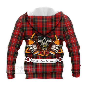 Orr Tartan Knitted Hoodie with Family Crest and Bearded Skull Holding Bottles of Whiskey - Tartan Vibes Clothing