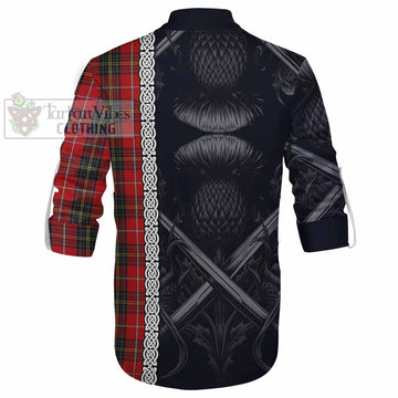 Orr Tartan Ghillie Kilt Shirt with Family Crest Cross Sword Thistle Celtic Vibes - Tartan Vibes Clothing