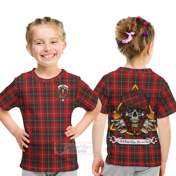Orr Tartan Kid T-Shirt with Family Crest and Bearded Skull Holding Bottles of Whiskey - Tartan Vibes Clothing