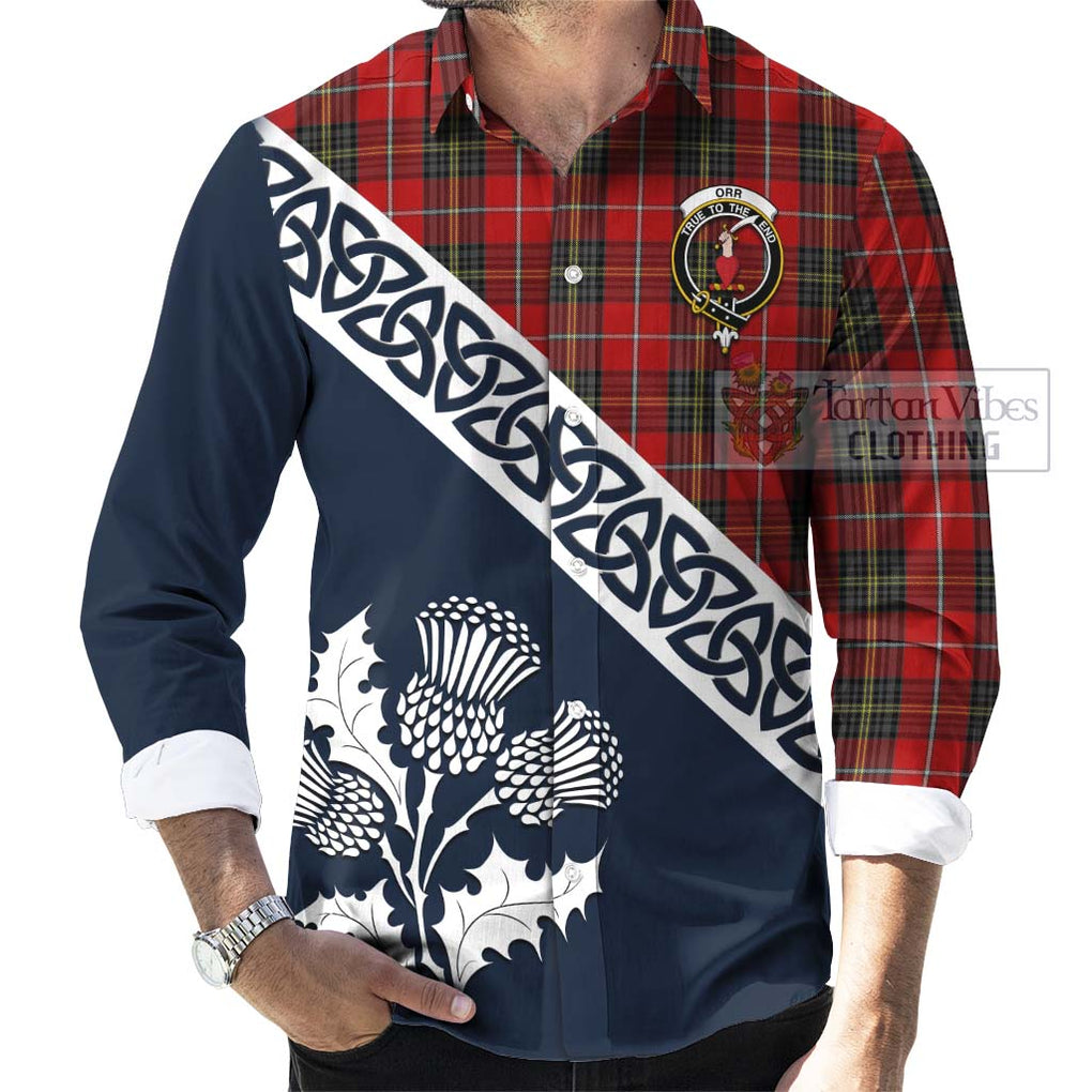 Orr Tartan Long Sleeve Button Shirt Featuring Thistle and Scotland Map Men's Shirt - Tartan Vibes Clothing