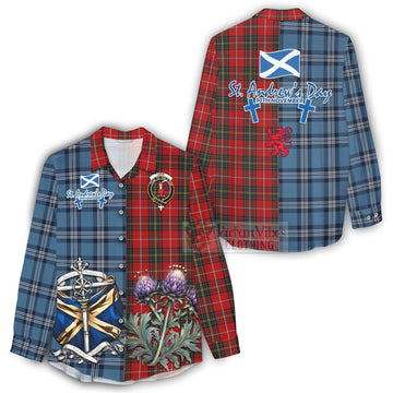 Orr Tartan Women's Casual Shirt Happy St. Andrew's Day Half Tartan Style - Tartan Vibes Clothing