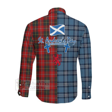 Orr Tartan Long Sleeve Button Shirt Happy St. Andrew's Day Half Tartan Style Men's Shirt - Tartan Vibes Clothing