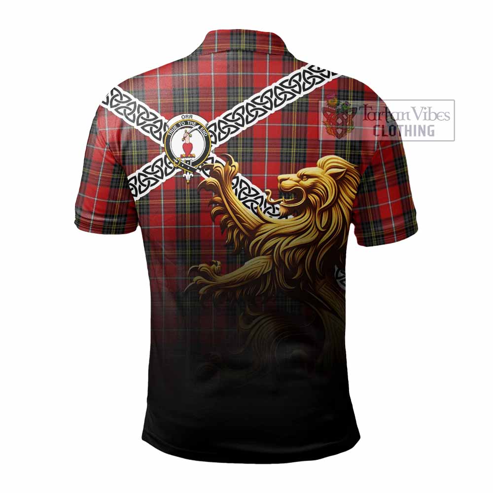 Orr Crest Tartan Polo Shirt with Golden Lion Emblem Celtic Style - Tartan Vibes Clothing