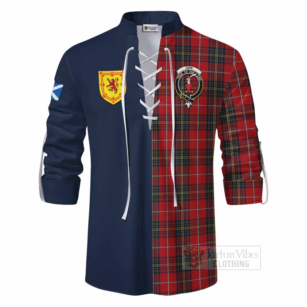 Orr Tartan Ghillie Kilt Shirt Alba with Scottish Lion Royal Arm Half Style - Tartan Vibes Clothing