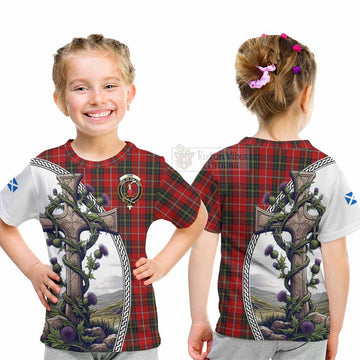 Orr Tartan Kid T-Shirt with Family Crest and St. Andrew's Cross Accented by Thistle Vines - Tartan Vibes Clothing